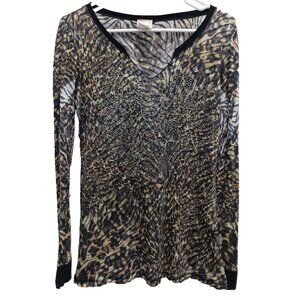 VTG Y2K Daytrip Womens Top Large Brown Black Leopard Burnout Embellished Grunge
